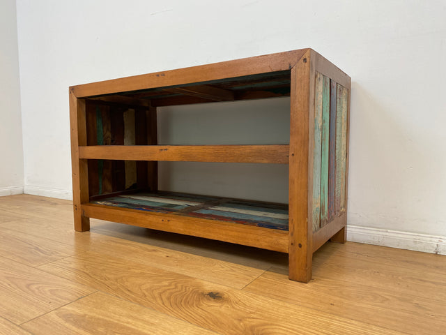 Boatwood by WMK # Farbenfrohe & nachhaltige offene Kommode aus altem Bootsholz, ein handgefertigtes Unikat aus massivem Teakholz # Regal Holzregal TV-Lowboard TV-Board Schuhregal Schuhschrank Flurbank