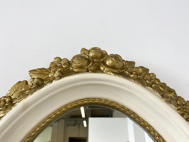 WMK I Versand möglich I Wunderschöner ovaler 70er Jahre Spiegel im Barock Stil mit weiß goldenem Kunststoff Spiegelrahmen I Wandspiegel Mirror Flurspiegel Rokoko Vintage I Berlin Mainz Regensburg Ulm