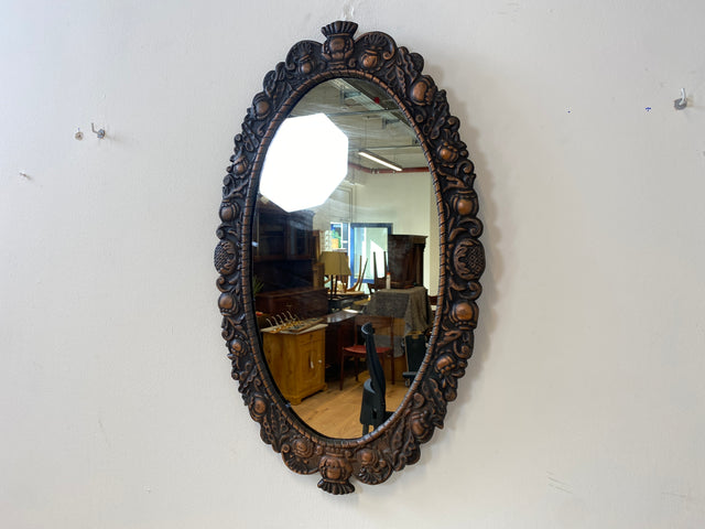 WMK I Wunderschöner ovaler 70x43cm Wandspiegel aus 1982 in reichverziertem Rahmen, ein Vintage Original aus der UdSSR I Spiegel Mirror Garderobe Flur Retro I Versand möglich I Berlin Dresden Frankfurt