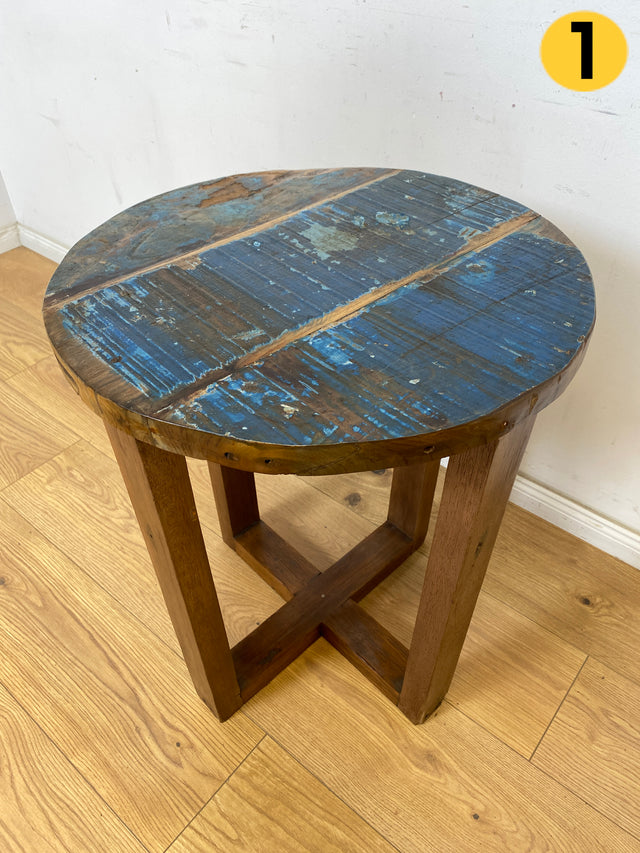 Boatwood by WMK I 100% nachhaltiger Couchtisch aus altem Bootsholz I handgefertigt aus Teakholz massiv I für In & Outdoor I bunter Wohnzimmertisch Beistelltisch Sofatisch Coffee Table Würfel Treibholz