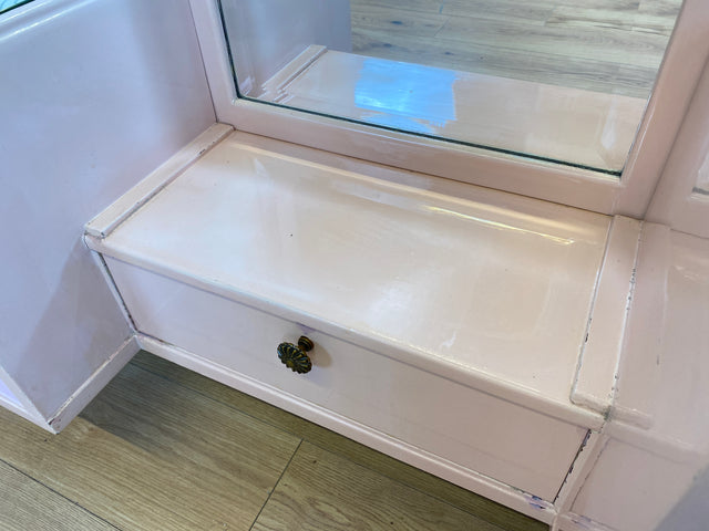 WMK I Sehr hübsche, rosa lackierte, Art Deco Frisierkommode aus vollem Holz mit großem Spiegel und Schublade I Spiegel Kommode Schmink Tisch Kommode Wäsche Ganzkörper Antik Vintage Berlin Leipzig NRW