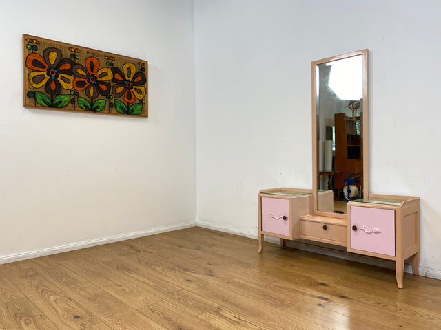 WMK I Sehr hübsche, rosa lackierte, Art Deco Frisierkommode aus vollem Holz mit großem Spiegel und Schublade I Spiegel Kommode Schmink Tisch Kommode Wäsche Ganzkörper Antik Vintage Berlin Leipzig NRW