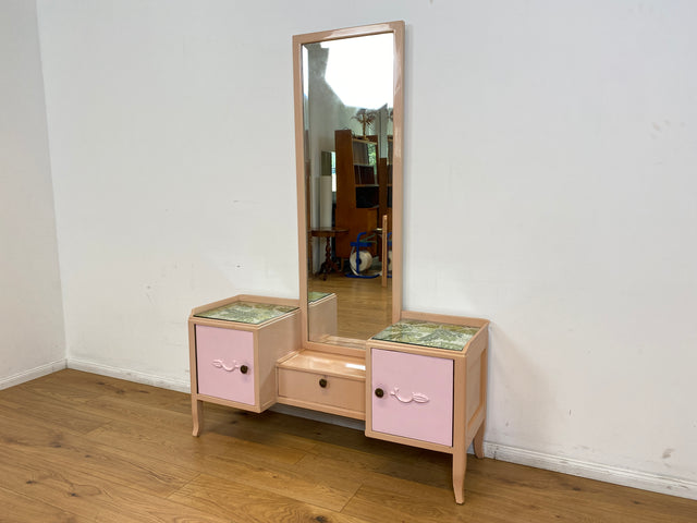 WMK I Sehr hübsche, rosa lackierte, Art Deco Frisierkommode aus vollem Holz mit großem Spiegel und Schublade I Spiegel Kommode Schmink Tisch Kommode Wäsche Ganzkörper Antik Vintage Berlin Leipzig NRW