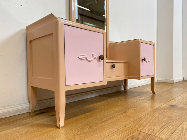 WMK I Sehr hübsche, rosa lackierte, Art Deco Frisierkommode aus vollem Holz mit großem Spiegel und Schublade I Spiegel Kommode Schmink Tisch Kommode Wäsche Ganzkörper Antik Vintage Berlin Leipzig NRW
