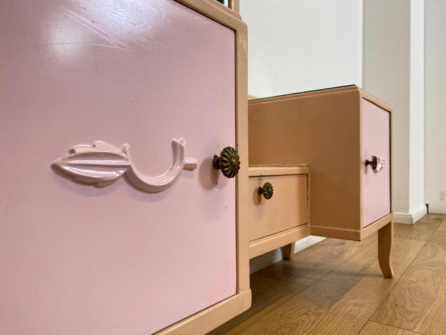 WMK I Sehr hübsche, rosa lackierte, Art Deco Frisierkommode aus vollem Holz mit großem Spiegel und Schublade I Spiegel Kommode Schmink Tisch Kommode Wäsche Ganzkörper Antik Vintage Berlin Leipzig NRW