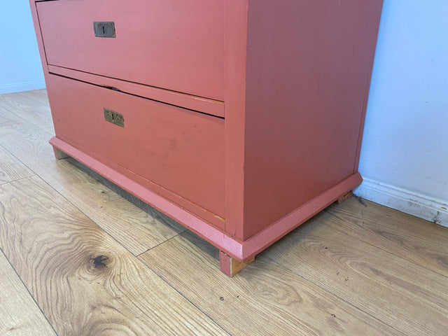 WMK # Freundliche ziegelrote antike Kommode aus vollem Holz mit großen Schubladen und Messingbeschlägen # Schrank Schubladenkommode Wäschekommode Wickelkommode Anrichte Sideboard Jugendstil Vintage