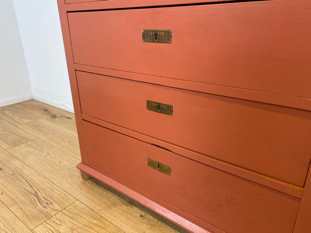 WMK # Freundliche ziegelrote antike Kommode aus vollem Holz mit großen Schubladen und Messingbeschlägen # Schrank Schubladenkommode Wäschekommode Wickelkommode Anrichte Sideboard Jugendstil Vintage