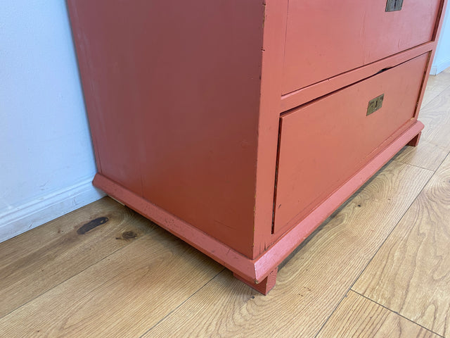 WMK # Freundliche ziegelrote antike Kommode aus vollem Holz mit großen Schubladen und Messingbeschlägen # Schrank Schubladenkommode Wäschekommode Wickelkommode Anrichte Sideboard Jugendstil Vintage