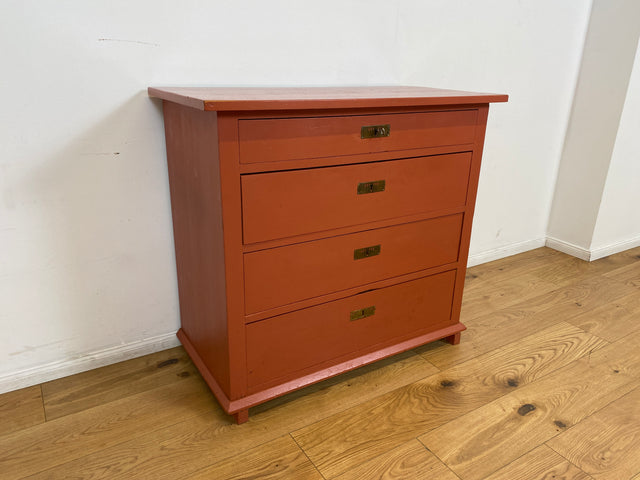 WMK # Freundliche ziegelrote antike Kommode aus vollem Holz mit großen Schubladen und Messingbeschlägen # Schrank Schubladenkommode Wäschekommode Wickelkommode Anrichte Sideboard Jugendstil Vintage