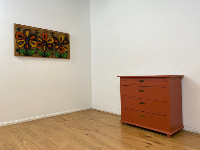 WMK # Freundliche ziegelrote antike Kommode aus vollem Holz mit großen Schubladen und Messingbeschlägen # Schrank Schubladenkommode Wäschekommode Wickelkommode Anrichte Sideboard Jugendstil Vintage
