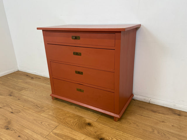 WMK # Freundliche ziegelrote antike Kommode aus vollem Holz mit großen Schubladen und Messingbeschlägen # Schrank Schubladenkommode Wäschekommode Wickelkommode Anrichte Sideboard Jugendstil Vintage