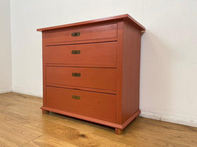 WMK # Freundliche ziegelrote antike Kommode aus vollem Holz mit großen Schubladen und Messingbeschlägen # Schrank Schubladenkommode Wäschekommode Wickelkommode Anrichte Sideboard Jugendstil Vintage