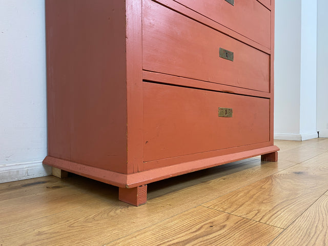 WMK # Freundliche ziegelrote antike Kommode aus vollem Holz mit großen Schubladen und Messingbeschlägen # Schrank Schubladenkommode Wäschekommode Wickelkommode Anrichte Sideboard Jugendstil Vintage