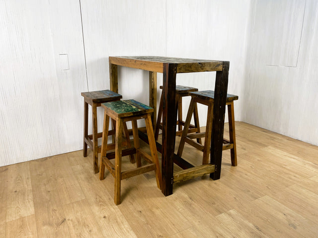 Boatwood by WMK # 1/4 Schlichte & robuste Barhocker aus altem Bootsholz, handgefertigte Unikate aus massivem Teakholz # Barstühle Hocker Sitzhocker Stühle Küchenstühle Holzstühle Bar Hausbar Gastro