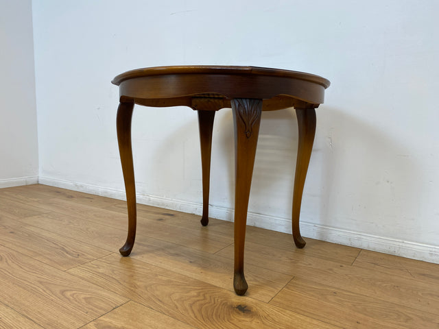 WMK # Wunderschöner kleiner runder 50er Jahre Chippendale Couchtisch mit Glasplatte & feinem Wiener Sonnengeflecht # Wohnzimmertisch Glastisch Beistelltisch Geflecht Coffee Table Mid-Century Vintage