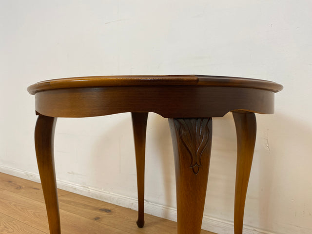 WMK # Wunderschöner kleiner runder 50er Jahre Chippendale Couchtisch mit Glasplatte & feinem Wiener Sonnengeflecht # Wohnzimmertisch Glastisch Beistelltisch Geflecht Coffee Table Mid-Century Vintage