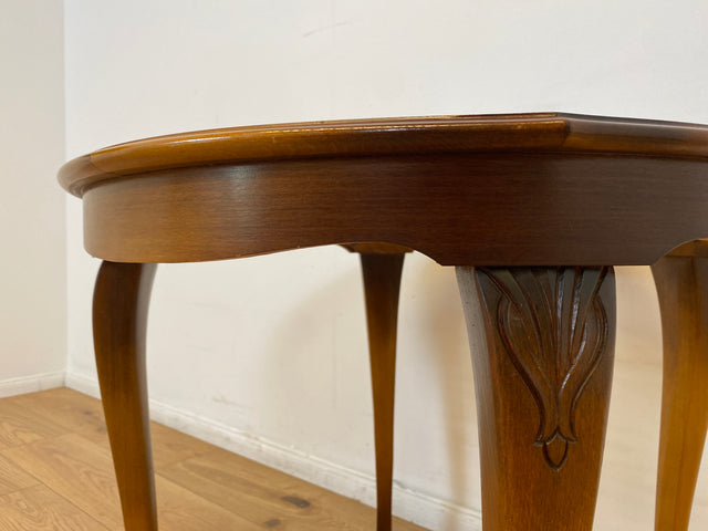 WMK # Wunderschöner kleiner runder 50er Jahre Chippendale Couchtisch mit Glasplatte & feinem Wiener Sonnengeflecht # Wohnzimmertisch Glastisch Beistelltisch Geflecht Coffee Table Mid-Century Vintage
