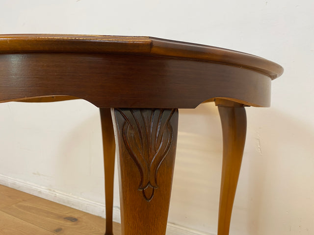 WMK # Wunderschöner kleiner runder 50er Jahre Chippendale Couchtisch mit Glasplatte & feinem Wiener Sonnengeflecht # Wohnzimmertisch Glastisch Beistelltisch Geflecht Coffee Table Mid-Century Vintage
