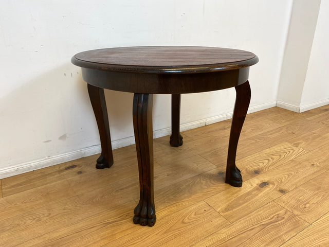 WMK I Sehr schöner runder antiker Salontisch mit handgearbeiteten Cabriole-Beinen mit Löwentatzen I Tisch Couchtisch niedriger Esstisch Chippendale Barock Vintage Berlin Magdeburg Schwerin NRW Bayern