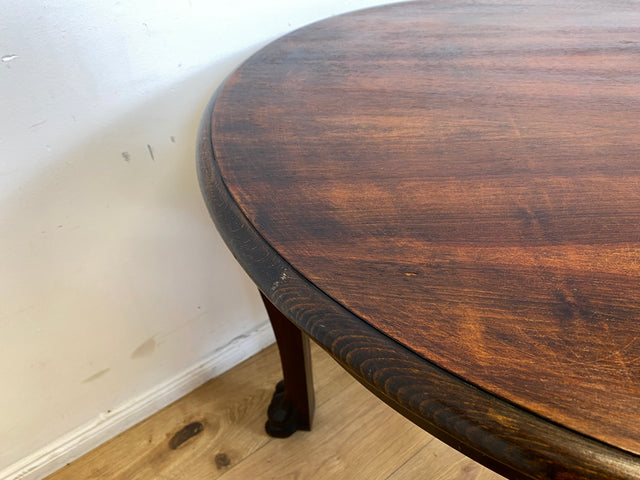 WMK I Sehr schöner runder antiker Salontisch mit handgearbeiteten Cabriole-Beinen mit Löwentatzen I Tisch Couchtisch niedriger Esstisch Chippendale Barock Vintage Berlin Magdeburg Schwerin NRW Bayern