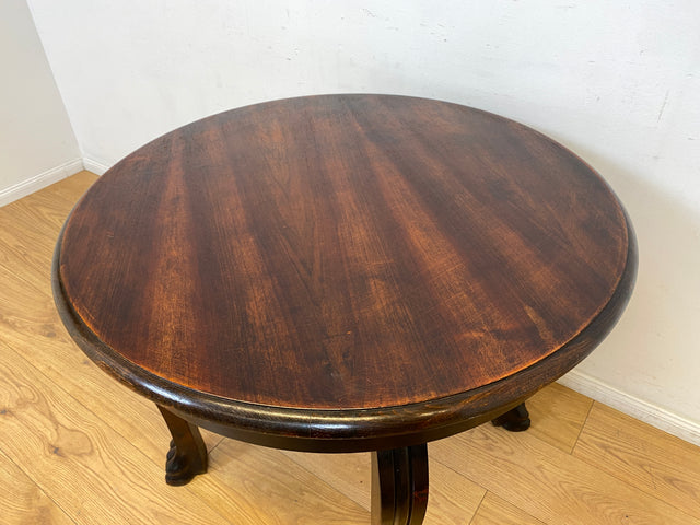 WMK I Sehr schöner runder antiker Salontisch mit handgearbeiteten Cabriole-Beinen mit Löwentatzen I Tisch Couchtisch niedriger Esstisch Chippendale Barock Vintage Berlin Magdeburg Schwerin NRW Bayern