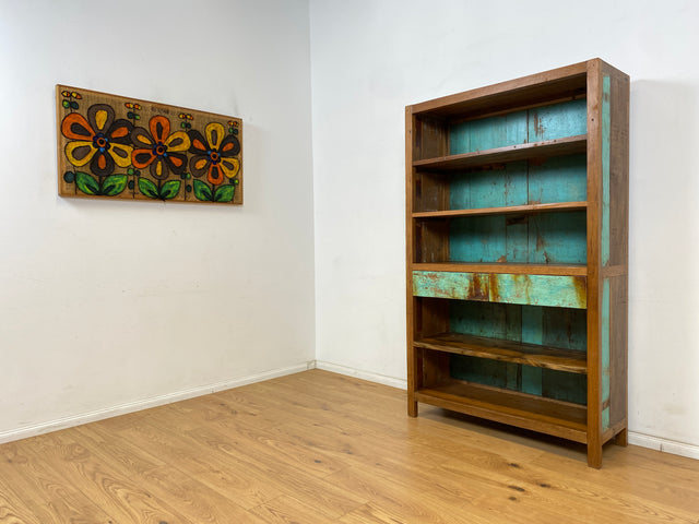 Boatwood by WMK # Besonderes Bücherregal mit Schubladen, ein aus altem Bootsholz handgefertigtes Unikat aus massivem Teakholz # Regal Bücherschrank Holzregal Highboard Raumtrenner Loft Teak Bootsmöbel