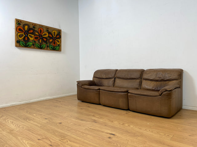 WMK Schöne & äußerst bequeme modulare Vintage Sitzgarnitur aus Sessel , 2er & 3er Sofa in Echtleder mit Patina # Sitzlandschaft Modularsofa Ledergarnitur Ledersofa Ledercouch Ledersessel Couch 70er