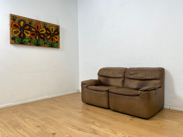 WMK Schöne & äußerst bequeme modulare Vintage Sitzgarnitur aus Sessel , 2er & 3er Sofa in Echtleder mit Patina # Sitzlandschaft Modularsofa Ledergarnitur Ledersofa Ledercouch Ledersessel Couch 70er