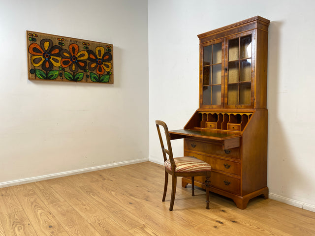 WMK I Hochwertiger Stilmöbel Aufsatz Sekretär im englischen Stil mit Vitrine und Schreibunterlage aus Leder I Schreibschrank Schreibtisch Desk Bücher Schrank Kommode Highboard Vintage Empire Regency