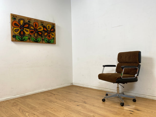 WMK Hochwertiger & gut erhaltener 70er Jahre Soft Pad Schreibtischstuhl von Eron mit Originalbezug aus Stoff & Leder , höhenverstellbar # Drehstuhl Drehsessel Chefsessel Office Chair Space Age Vintage