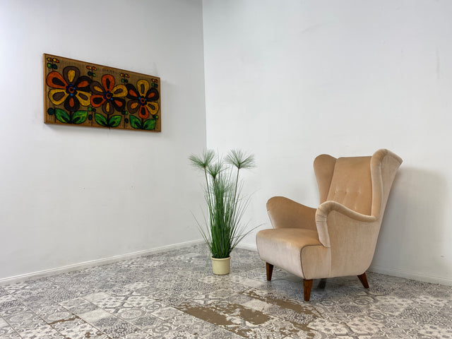 WMK Stilvoller und sehr gut erhaltener skandinavischer Ohrensessel mit Samtbezug und bequemen Federkernsitz # Sessel Loungesessel Lesesessel Relaxsessel Easychair Mid-Century Vintage Danish Design