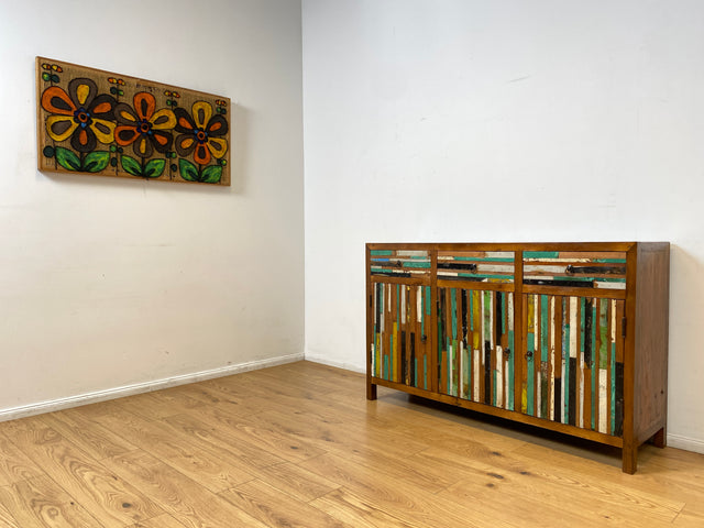 Boatwood by WMK I Einzigartiges Sideboard mit Schubladen I Handgefertigtes Unikat aus altem Bootsholz I Teakholz massiv I Kommode Schrank Anrichte Wäschekommode Schubladenkommode Berlin Bayern Kiel