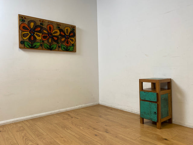 Boatwood by WMK I Meeresblauer großer Nachttisch handgefertigt aus altem Bootsholz I Teakholz massiv I Nachtkommode Nachtschrank Nachtschränkchen Kommode Beistelltisch Ablage I Berlin Köln Hannover