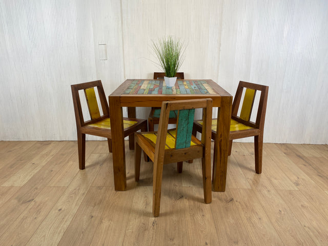 Boatwood by WMK # Besonders schöner kleiner Esstisch (90x90cm) aus altem Bootsholz, ein handgefertigtes Unikat aus massivem Teakholz # Tisch Esszimmertisch Holztisch Küchentisch Gastro Dinning Table