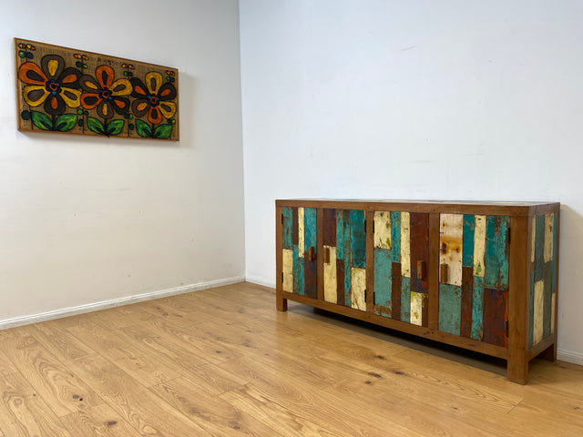 Boatwood by WMK I Nachhaltiges Sideboard handgefertigt aus altem Bootsholz I Teakholz in Originalfarben I Kommode TV-Lowboard Fernsehkommode Anrichte TV-Bank Bootsmöbel Teak I Berlin Bremen München
