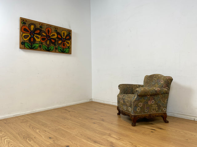 WMK Wunderschöner und gut erhaltener schwedischer 60er Jahre Sessel mit reichverziertem Holzrahmen & bequemen Federkern # Lesessessel Armchair Sitzgarnitur Rokoko Barock Chippendale Stilmöbel Vintage