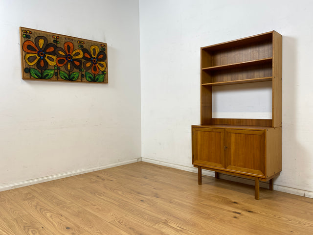 WMK Stilvoller skandinavischer 70er Jahre Bücherschrank aus vollem Holz in Teak, abschließbar mit verstellbaren Regalböden # Bücherregal Regal Kommode Highboard Sideboard Vintage Mid-Century Teakholz