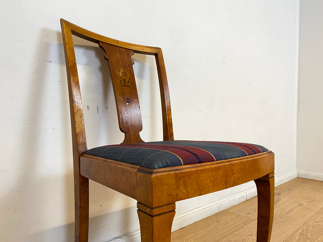 WMK I Eleganter und sehr gut erhaltener schwedischer 50er Jahre Esszimmerstuhl mit feinen Intarsien und stimmigen Sitzbezug # Stuhl Holzstuhl Küchenstuhl Dining Chair Vintage Berlin Augsburg Magdeburg