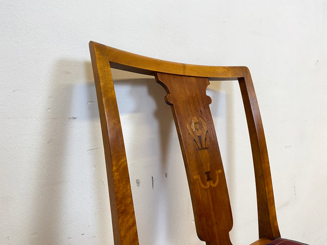 WMK I Eleganter und sehr gut erhaltener schwedischer 50er Jahre Esszimmerstuhl mit feinen Intarsien und stimmigen Sitzbezug # Stuhl Holzstuhl Küchenstuhl Dining Chair Vintage Berlin Augsburg Magdeburg