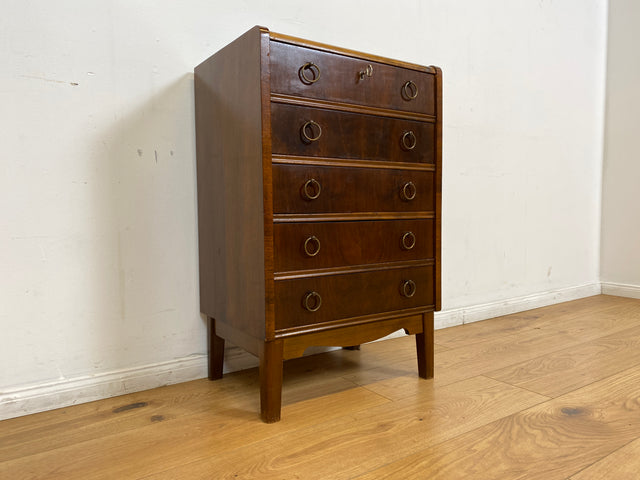 WMK # Hübsche und gut erhaltene skandinavische 50er Jahre Kommode aus vollem Holz mit Schubladen & Messinggriffen # Schubladenkommode Schrank Wäschekommode Flurkommode Mid-Century Vintage Berlin 60er