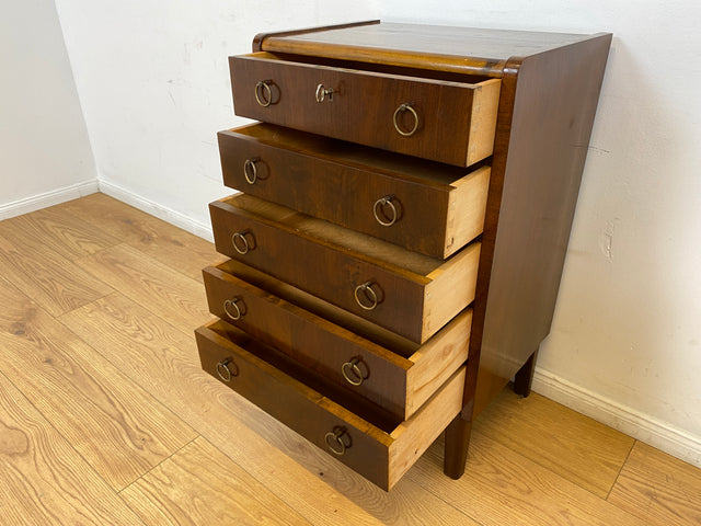 WMK # Hübsche und gut erhaltene skandinavische 50er Jahre Kommode aus vollem Holz mit Schubladen & Messinggriffen # Schubladenkommode Schrank Wäschekommode Flurkommode Mid-Century Vintage Berlin 60er