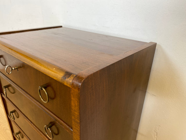 WMK # Hübsche und gut erhaltene skandinavische 50er Jahre Kommode aus vollem Holz mit Schubladen & Messinggriffen # Schubladenkommode Schrank Wäschekommode Flurkommode Mid-Century Vintage Berlin 60er