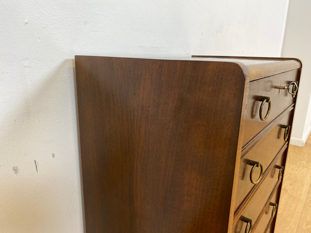 WMK # Hübsche und gut erhaltene skandinavische 50er Jahre Kommode aus vollem Holz mit Schubladen & Messinggriffen # Schubladenkommode Schrank Wäschekommode Flurkommode Mid-Century Vintage Berlin 60er