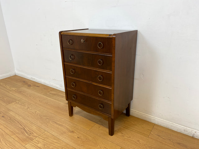 WMK # Hübsche und gut erhaltene skandinavische 50er Jahre Kommode aus vollem Holz mit Schubladen & Messinggriffen # Schubladenkommode Schrank Wäschekommode Flurkommode Mid-Century Vintage Berlin 60er