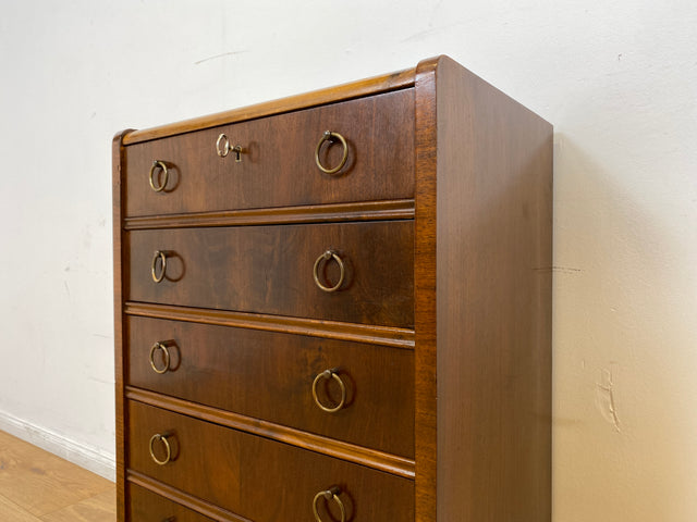 WMK # Hübsche und gut erhaltene skandinavische 50er Jahre Kommode aus vollem Holz mit Schubladen & Messinggriffen # Schubladenkommode Schrank Wäschekommode Flurkommode Mid-Century Vintage Berlin 60er