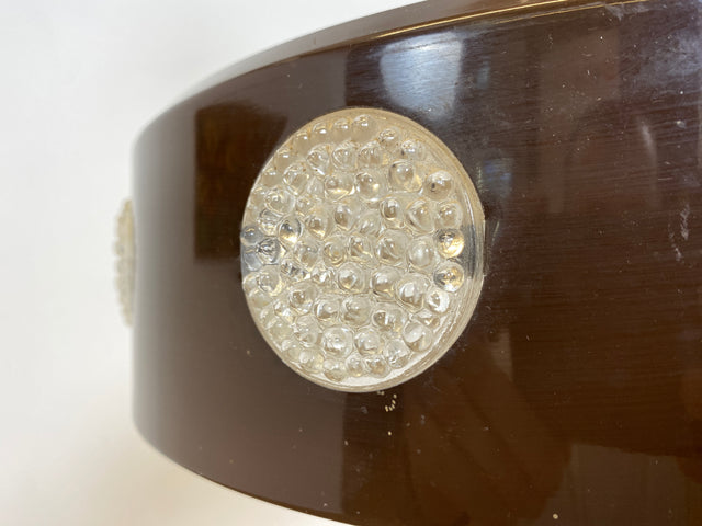 WMK # Sehr coole skandinavische 70er Jahre Space Age Deckenlampe mit braunem Metallschirm & gelblich leuchtenden Glaseinsätzen # Pendelleuchte Deckenleuchte Hängelampe Lampe Küchenlampe Retro Vintage