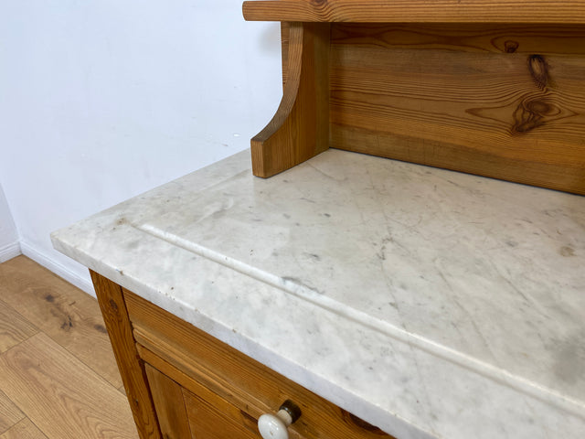 WMK # Sehr schöne und gut erhaltene skandinavische antike Kommode aus vollem Holz mit Aufsatz & Marmor Auflage # Schrank Waschtisch Weichholzkommode Marmorkommode Flurkommode Jugendstil Vintage Berlin