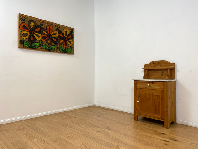 WMK # Sehr schöne und gut erhaltene skandinavische antike Kommode aus vollem Holz mit Aufsatz & Marmor Auflage # Schrank Waschtisch Weichholzkommode Marmorkommode Flurkommode Jugendstil Vintage Berlin