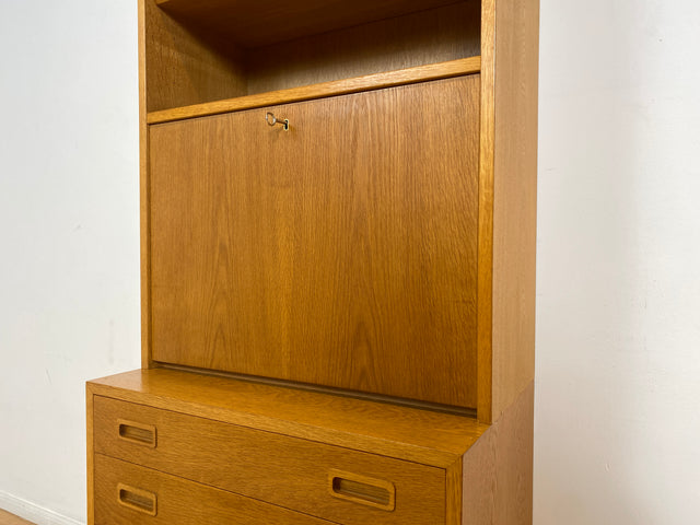 WMK # Hochwertiger skandinavischer Designer Sekretär von Poul Hundevad , Massivholz in Eiche mit Regal # Highboard Bücherregal Bücherschrank Sideboard Desk Danish Design Mid-Century Vintage Eichenholz