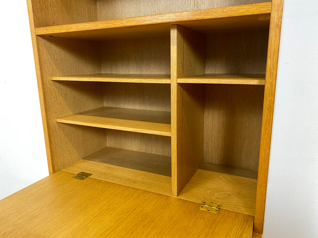 WMK # Hochwertiger skandinavischer Designer Sekretär von Poul Hundevad , Massivholz in Eiche mit Regal # Highboard Bücherregal Bücherschrank Sideboard Desk Danish Design Mid-Century Vintage Eichenholz